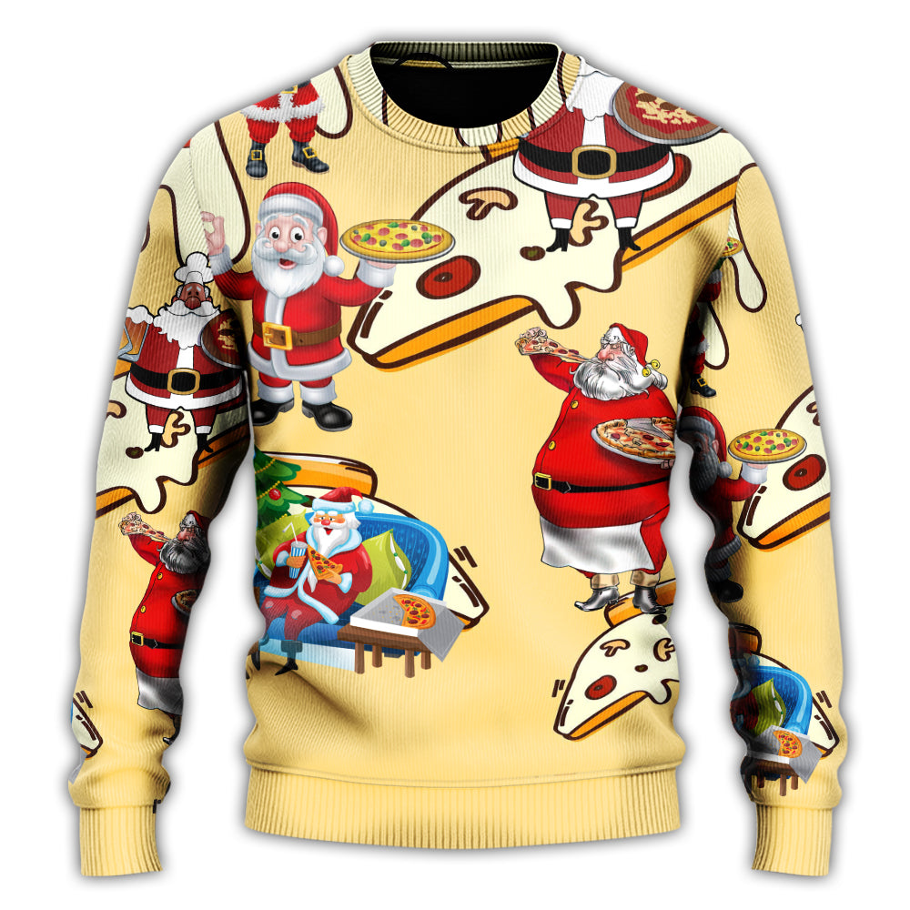 Christmas Santa Eating Pizza Fun Sweater For Winter Parties Seasonal Adventures And Relaxed Everyday Styling