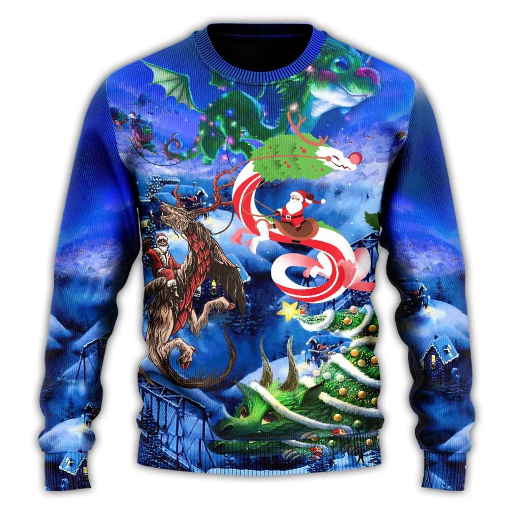 Christmas Santa Riding Fantasy Dragon Sweater For Winter Celebrations Family Events And Thoughtful Gifting