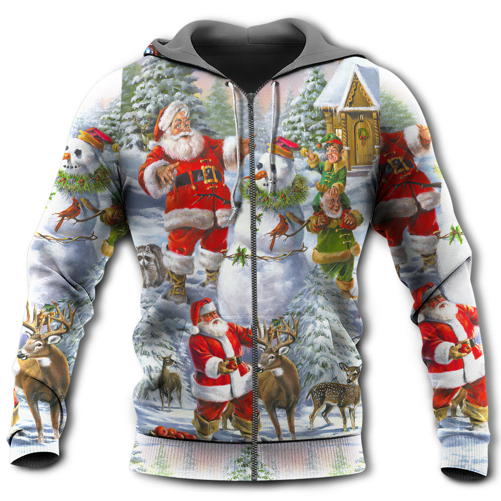Happy Santa Snowman Elf Hoodie For Holiday Gatherings Winter Travel And Seasonal Gifting