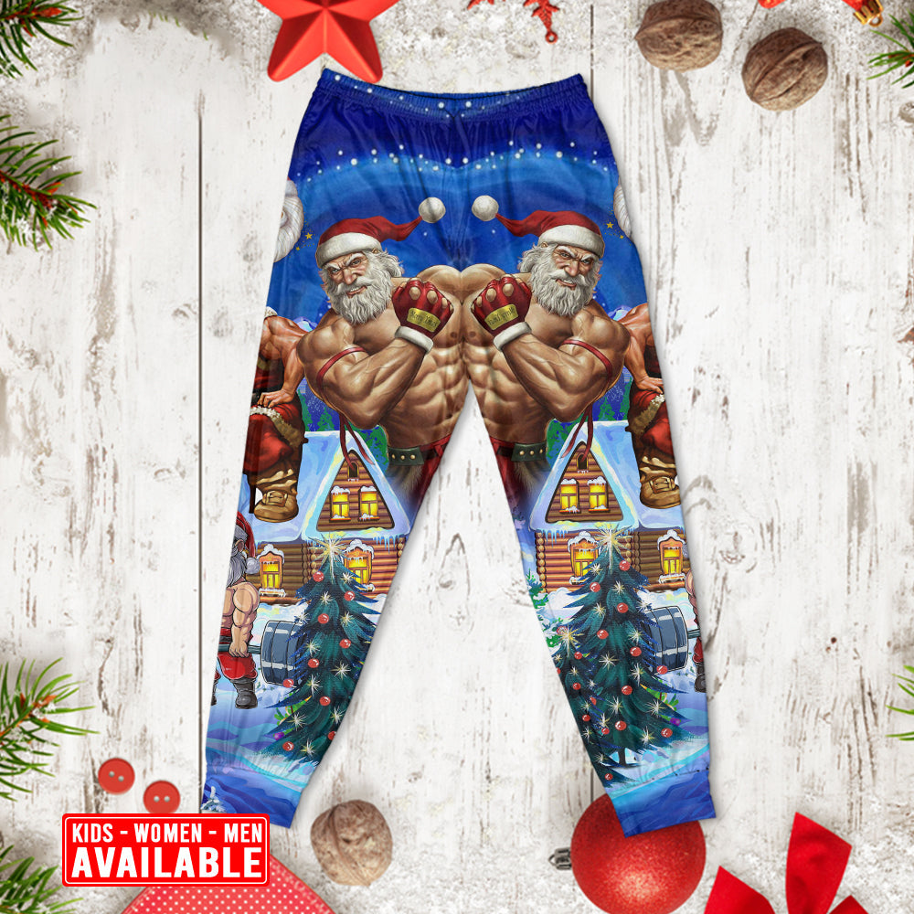 Strong Santa Christmas Long Sleeve Pajamas Set For Christmas Mornings And Relaxed Lounging