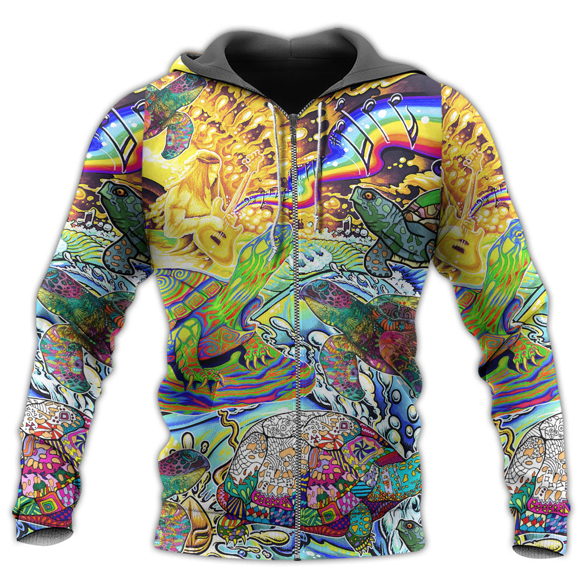 Hippie Colorful Turtle Peace Hoodie For Beach Trips Weekend Outings And Relaxed Streetwear