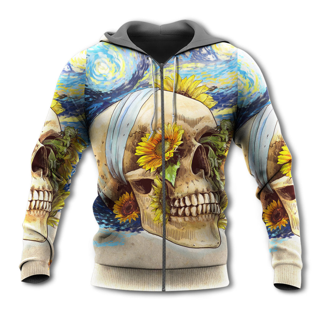 Vintage Skull Sunflower Starry Hoodie For Bold Streetwear Seasonal Events And Comfortable Layering