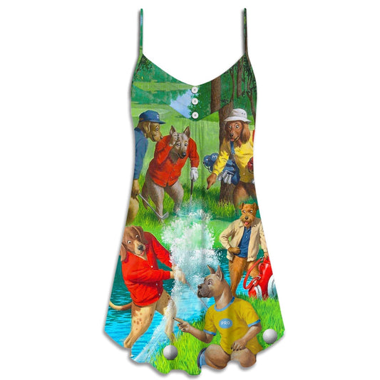 Cool Golf Dog Lover – Women's Summer Sleeveless V-Neck Camisole Dress