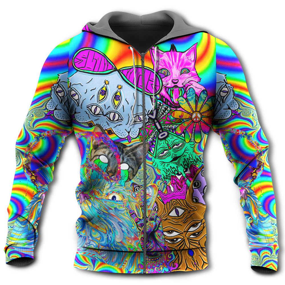 Hippie Cat Trippy Mind Hoodie For Bohemian Streetwear Festivals Travel And Everyday Comfort