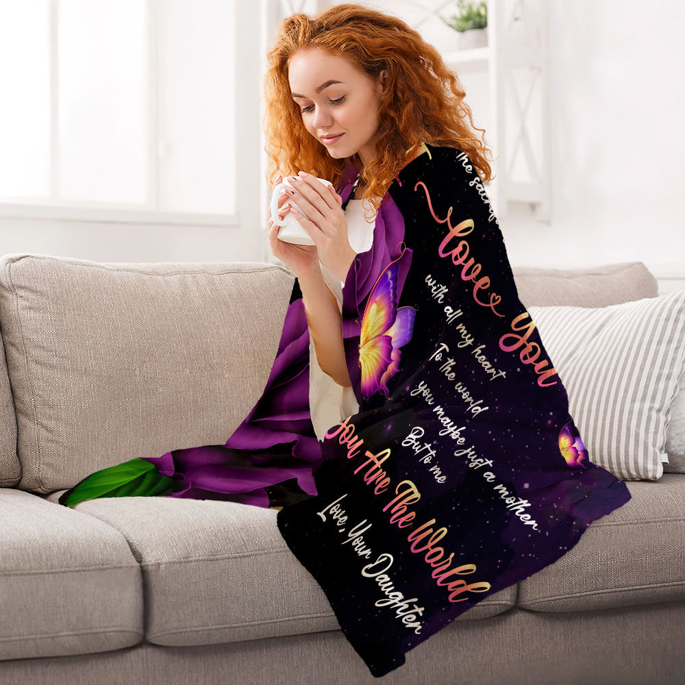 Purple Rose Butterfly Dear Mom Letter Flannel Blanket For Cozy Bedroom Sofa Decor