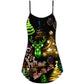 Christmas Neon Tree And Snowman Cool V-Neck Sleeveless Cami Dress For Vacations And Casual Warm Weather Wear