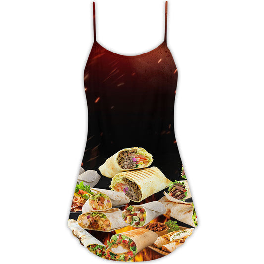 Burritos Fast Food Delight – Women's Summer Sleeveless V-Neck Camisole Dress