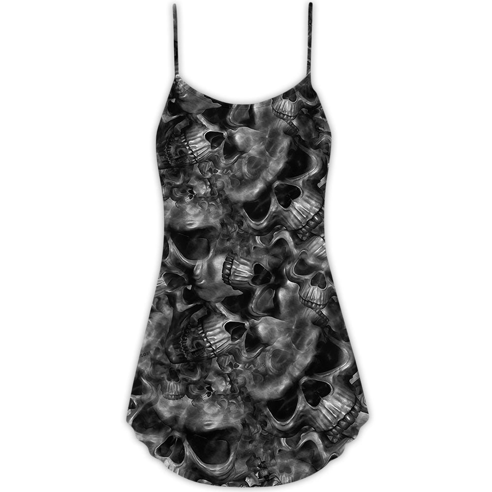 Skull True Face Quote V-Neck Sleeveless Cami Dress For Bold Summer Events Vacations And Artistic Casual Style