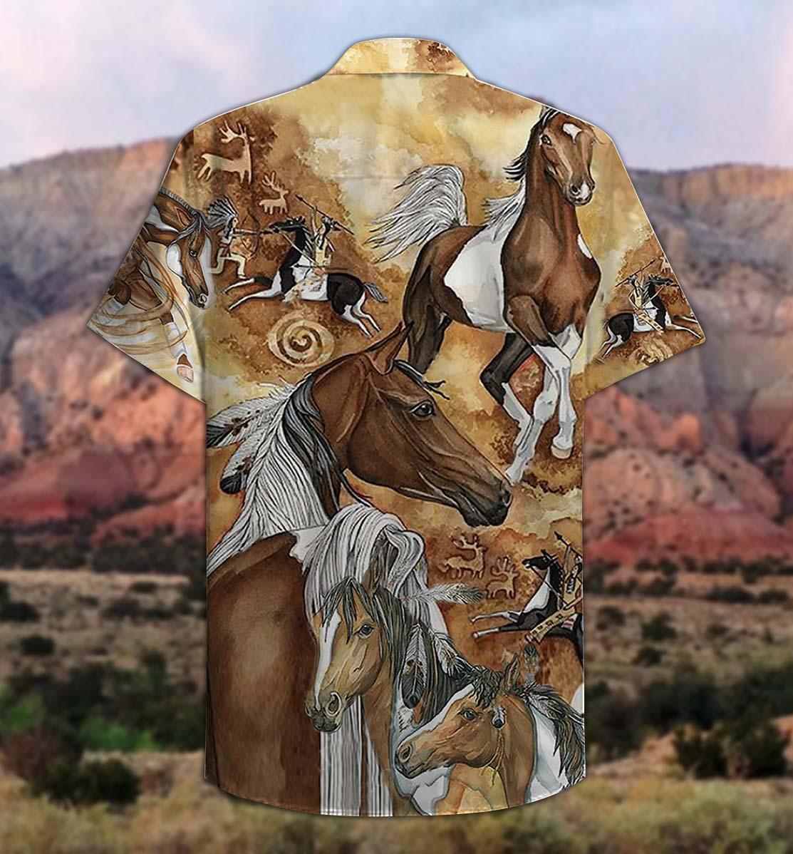 Bohemian Vintage Horses Run Away Hawaiian Shirt Artwork View For Weekend Travel And Beach Style