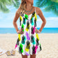 Fruit Pineapple Tropical Colorful V-Neck Sleeveless Cami Dress For Ocean Lovers And Sunny Getaways