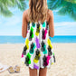 Fruit Pineapple Tropical Colorful V-Neck Sleeveless Cami Dress For Ocean Lovers And Sunny Getaways