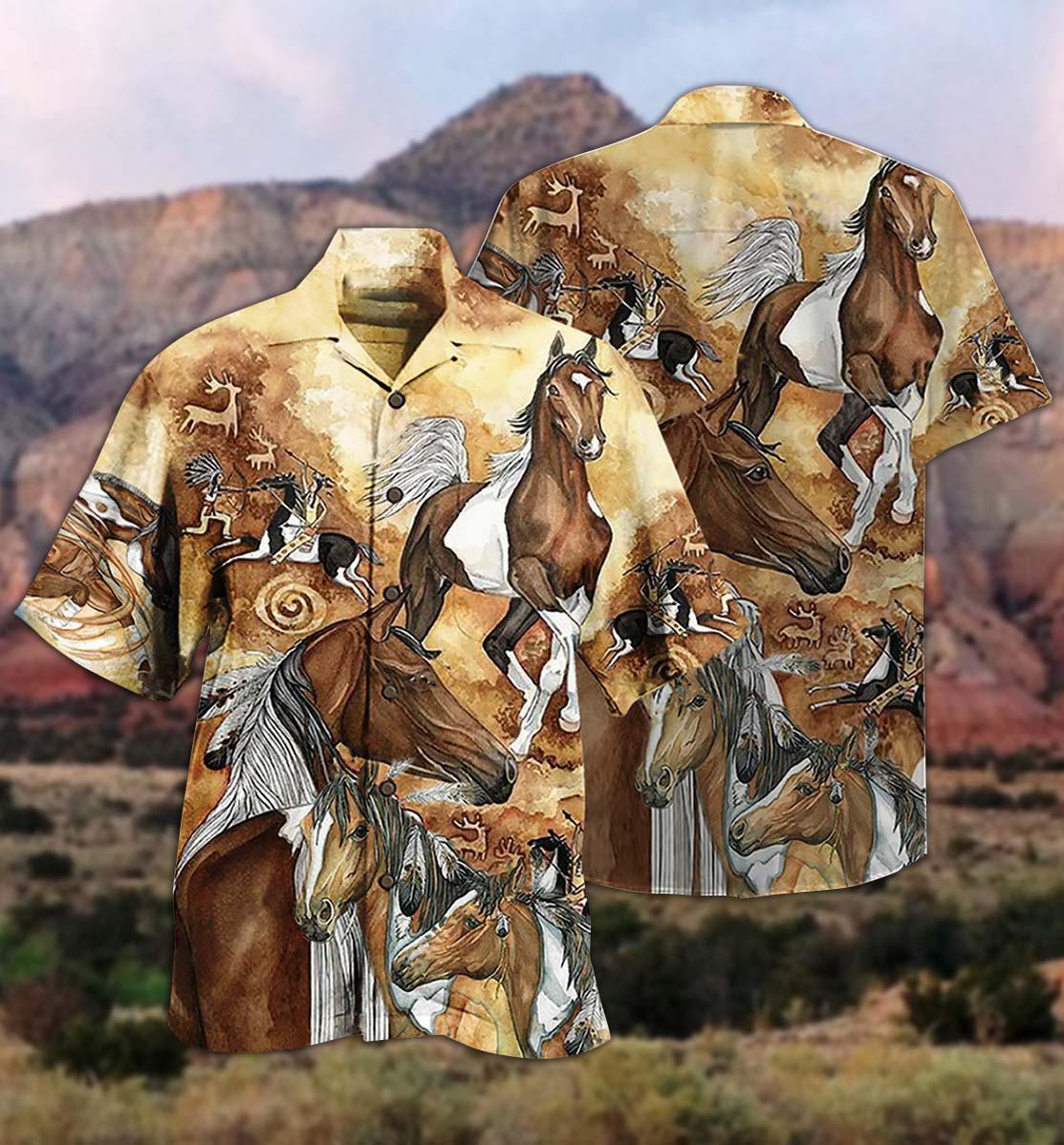 Bohemian Vintage Horses Run Away Hawaiian Shirt Design Detail For Sunny Adventures And Casual Wear