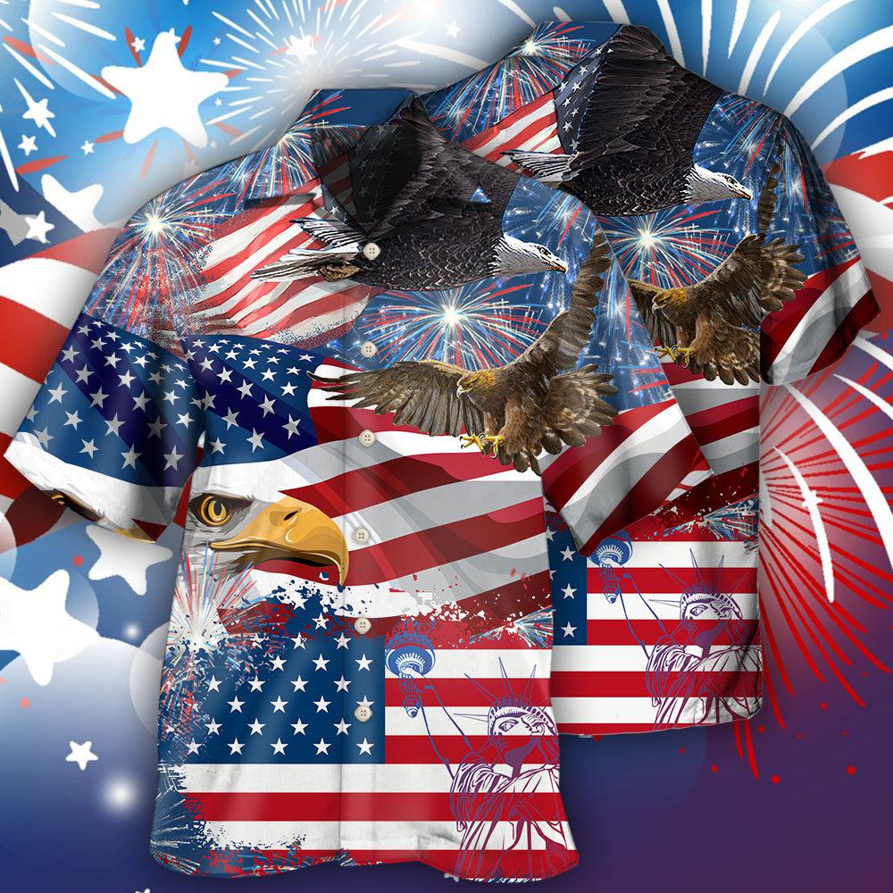 Eagle American 4Th July Freedom Hawaiian Shirt Pattern View For Relaxed Warm Weather Outfits