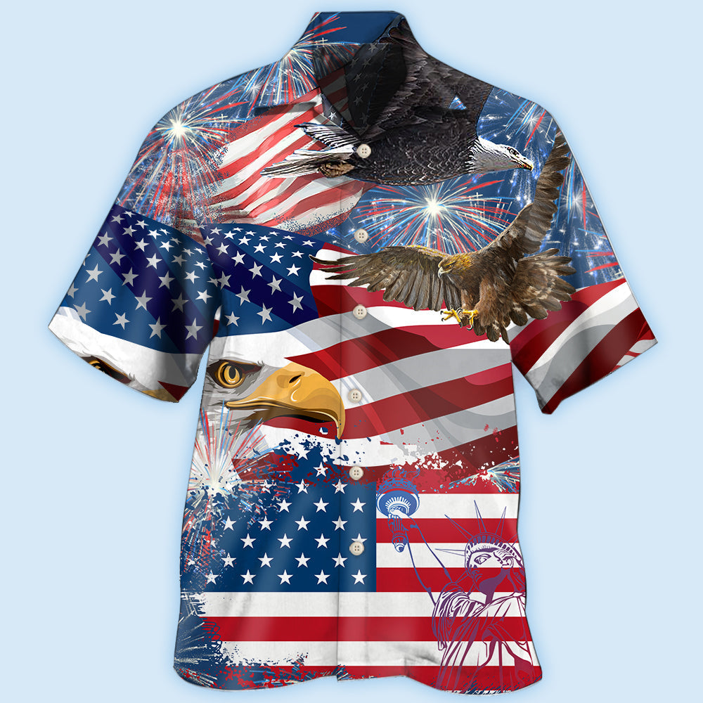 Eagle American 4Th July Freedom Hawaiian Shirt For Summer Vacation And Beach Travel
