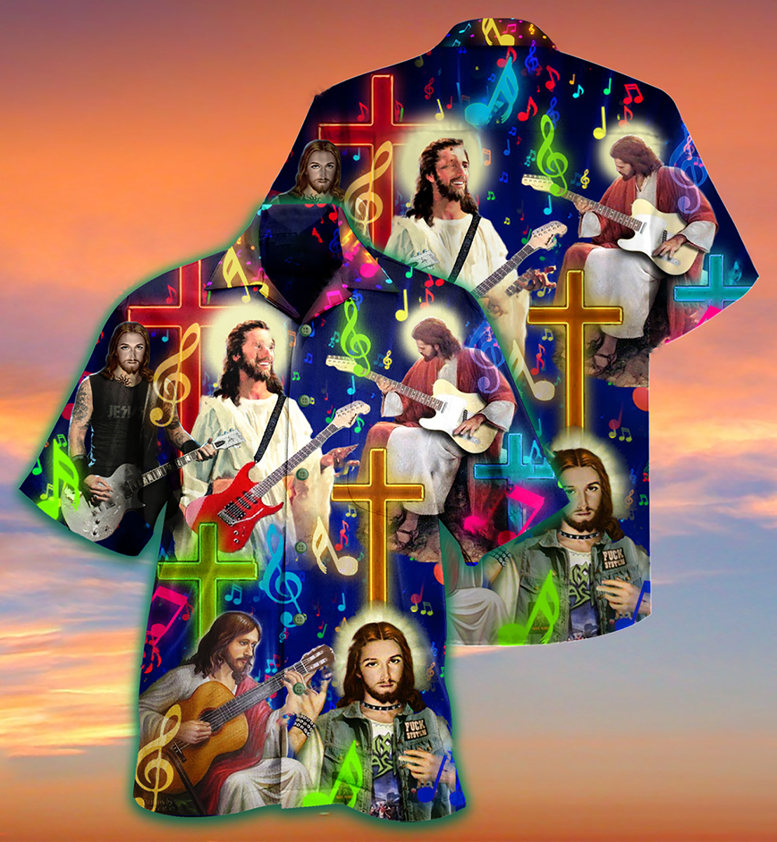 Guitar And Christian Faith Hawaiian Shirt With All Over Print For Coastal Vacations Warm Weather Events And Daily Style