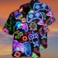 Neon Game Hawaiian Shirt Artwork Detail For Resort Trips And Outdoor Activities
