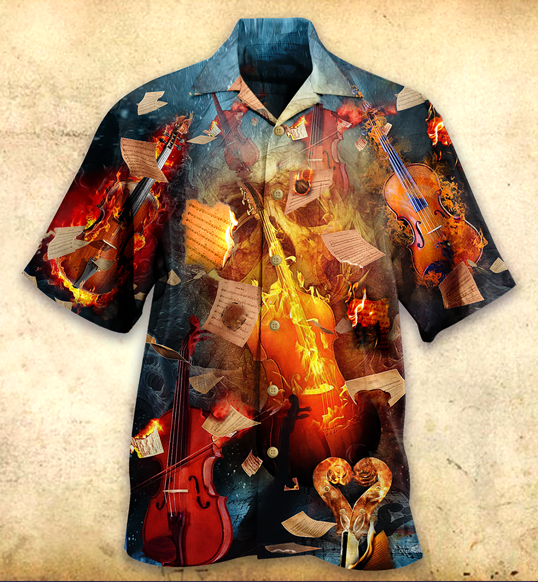 Flame Violin Hawaiian Shirt With All Over Print For Tropical Parties Vacation Travel And Casual Summer Style