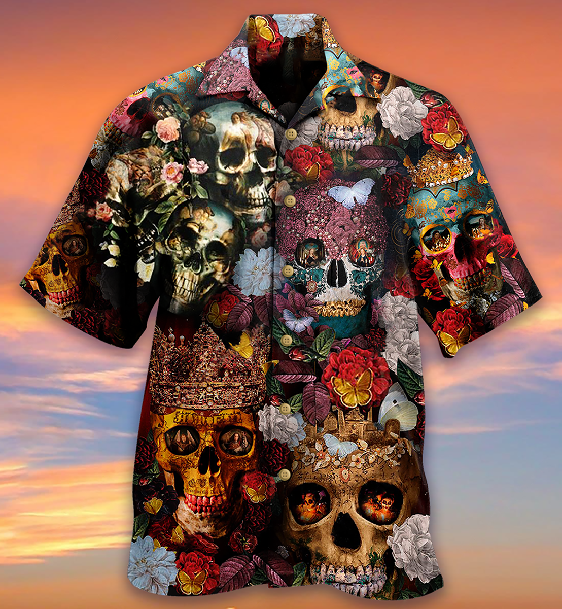 Floral Skull Queen Hawaiian Shirt For Vacation Days And Relaxed Coastal Outings