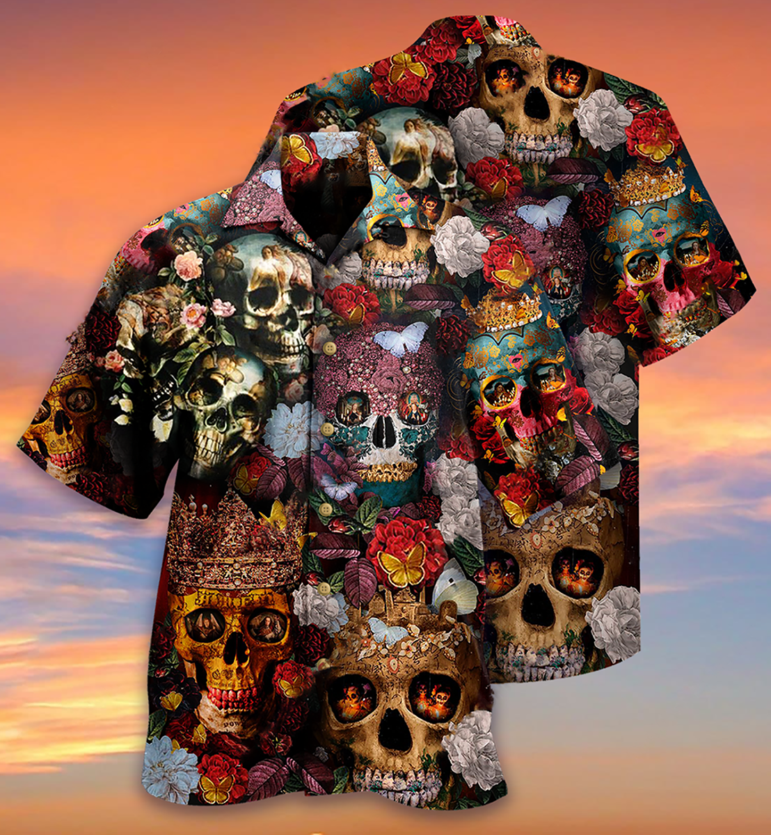 Floral Skull Queen Hawaiian Shirt Artwork View For Weekend Travel And Beach Style