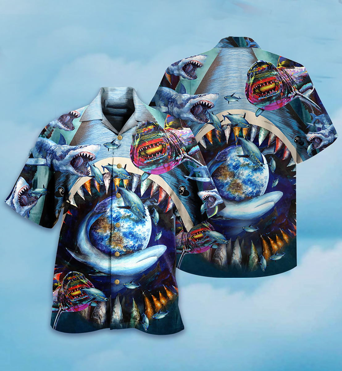 Earth Shark Hawaiian Shirt Design View For Resort Travel And Thoughtful Gifting