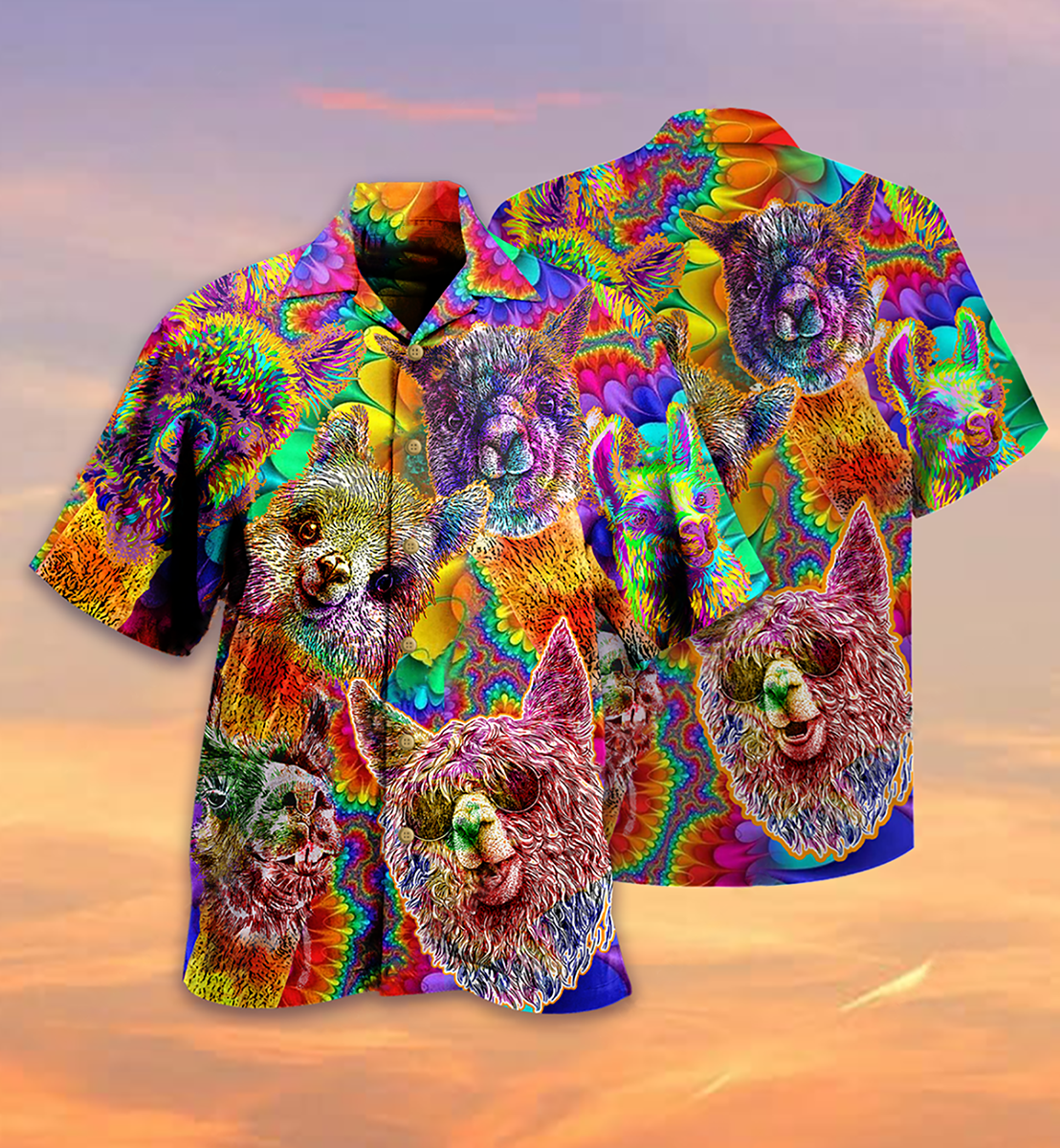 Colorful Cute Llama Hawaiian Shirt With Detailed Graphic For Resort Travel Summer Outings And Casual Gatherings