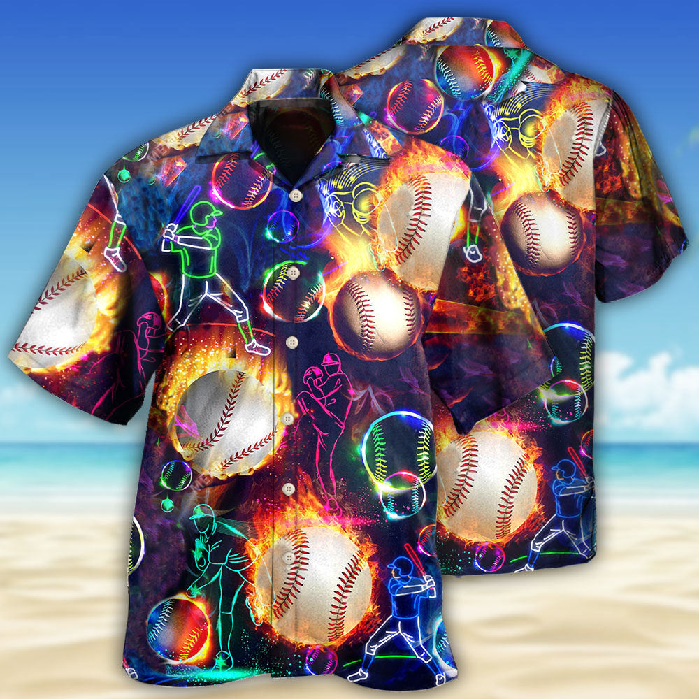 Flame Playful Baseball Hawaiian Shirt With All Over Print For Beach Vacations Casual Parties And Warm Weather Style