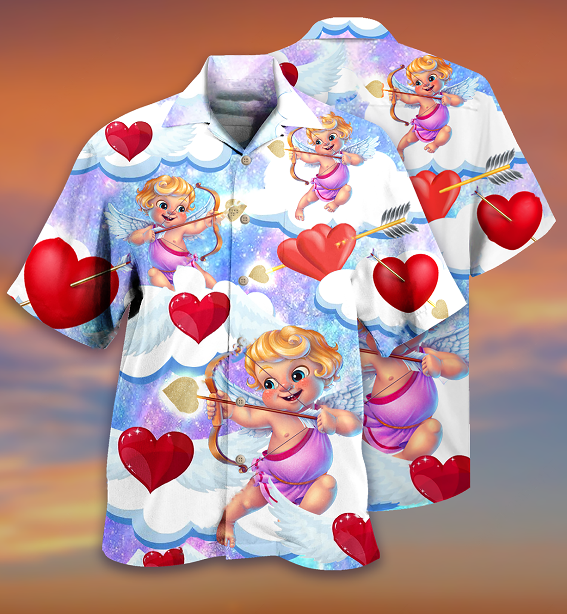 Valentine Cupid Hawaiian Shirt Artwork Detail For Tropical Trips And Casual Outings