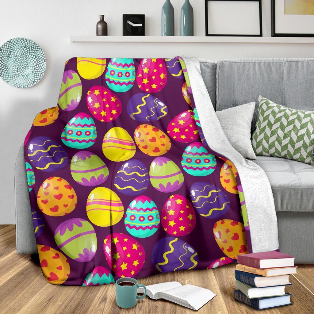 Colorful Easter Egg Pattern Flannel Blanket For Cozy Bedroom Sofa Decor
