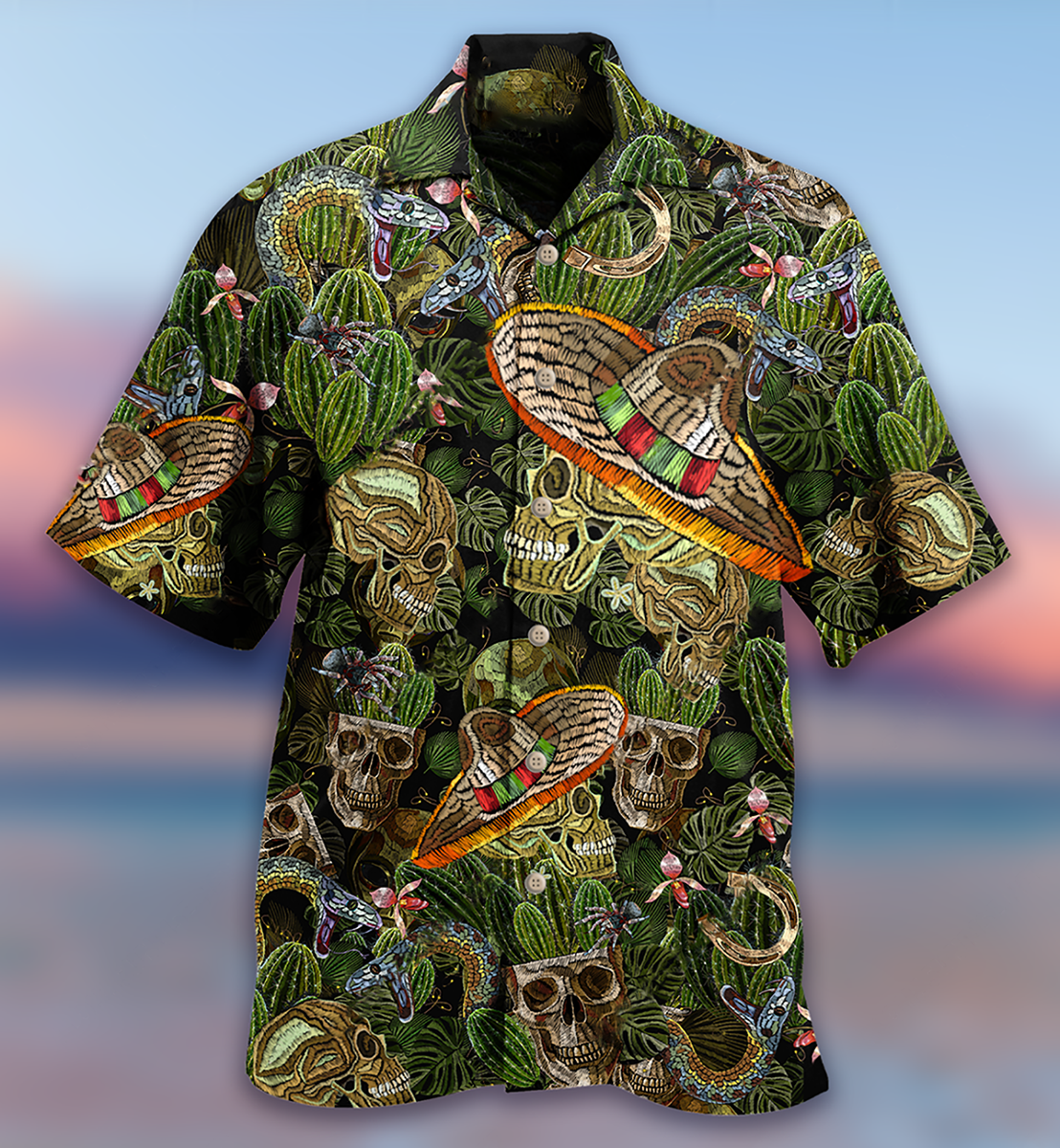 Skull Cactus Hawaiian Shirt Pattern Detail For Summer Holidays And Outdoor Fun