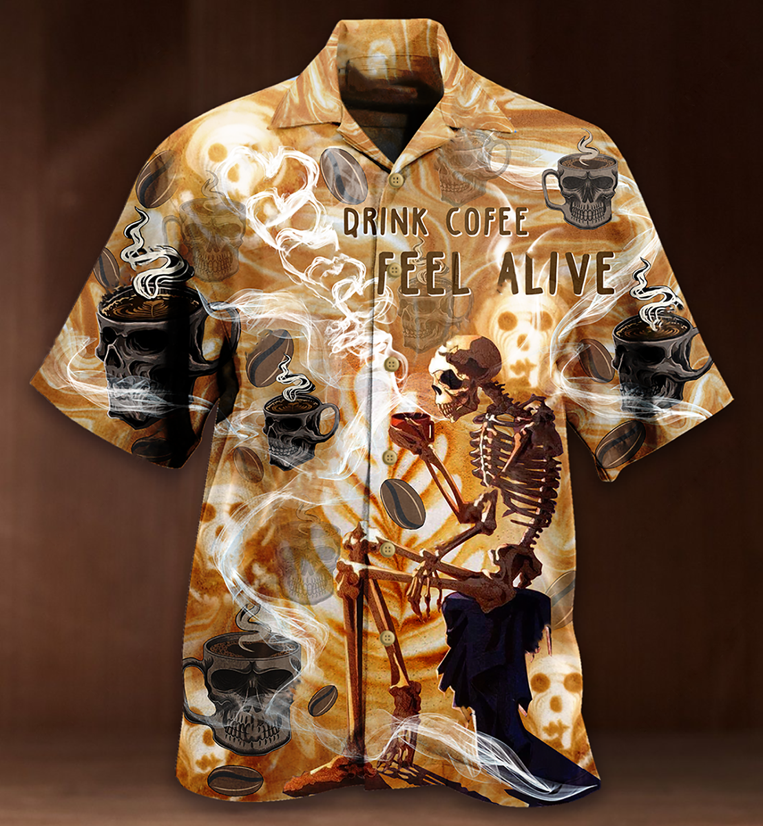 Skull And Coffee Hawaiian Shirt With All Over Print For Tropical Getaways Outdoor Fun And Everyday Wear