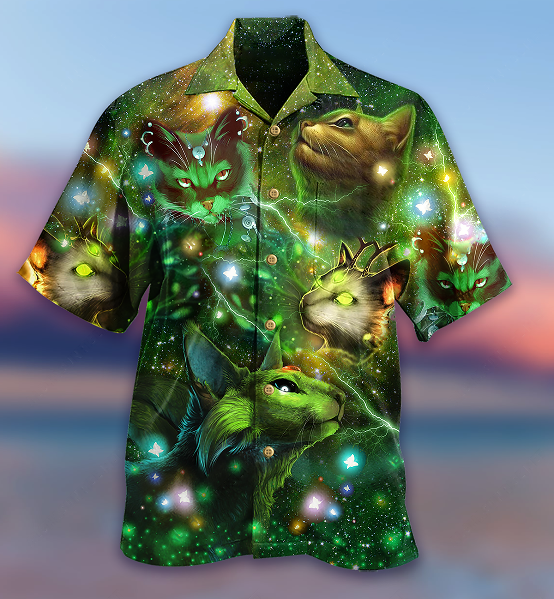 Mystical Cat Night Star Hawaiian Shirt Design View For Resort Travel And Thoughtful Gifting