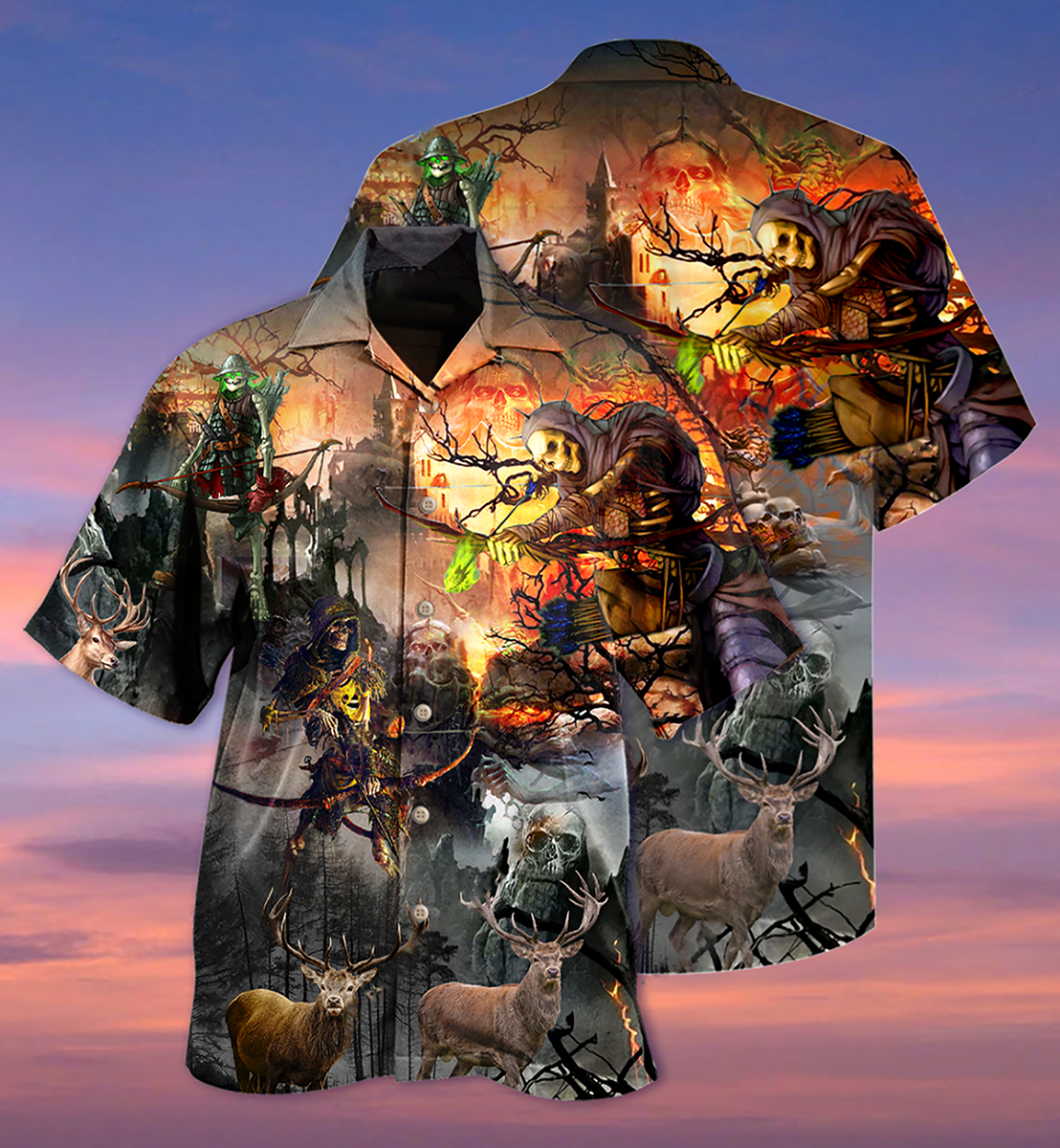 Skull Hunting Hawaiian Shirt For Beach Parties And Weekend Getaways
