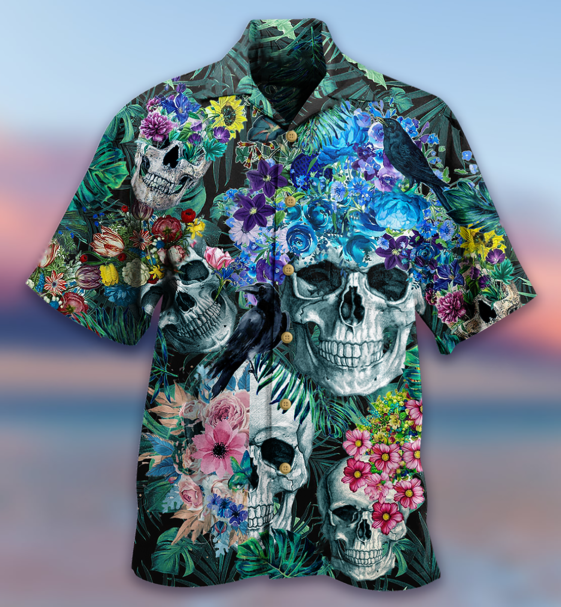 Floral Happy Skull Smiling Hawaiian Shirt For Warm Weather Adventures And Everyday Comfort