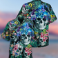 Floral Happy Skull Smiling Hawaiian Shirt Artwork View For Coastal Escapes And Resort Style