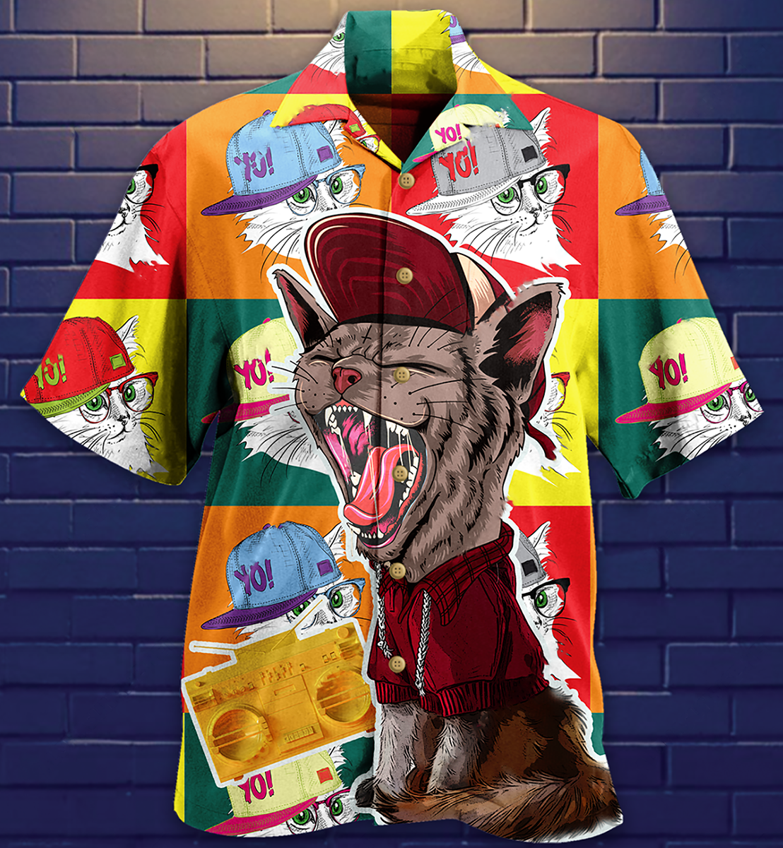 Cat Yo Hawaiian Shirt Pattern Detail For Summer Holidays And Outdoor Fun