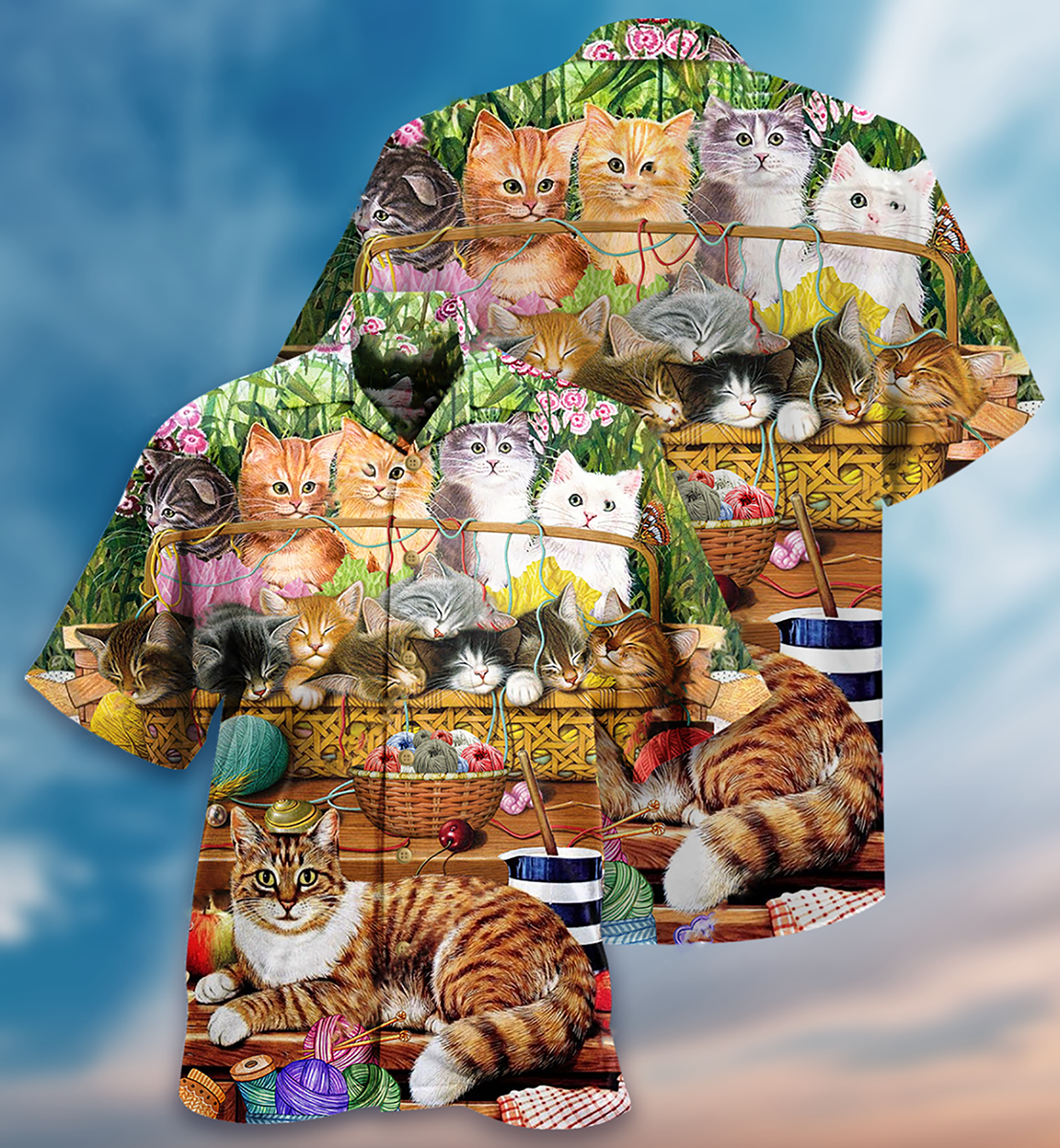 Cute Vintage Cat Wool Roll Hawaiian Shirt Design Detail For Sunny Adventures And Casual Wear