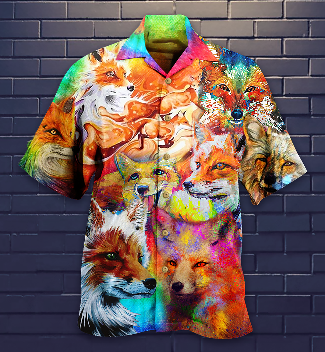 Artistic Fox Hawaiian Shirt With Detailed Graphic For Tropical Travel Beach Gatherings And Comfortable Wear