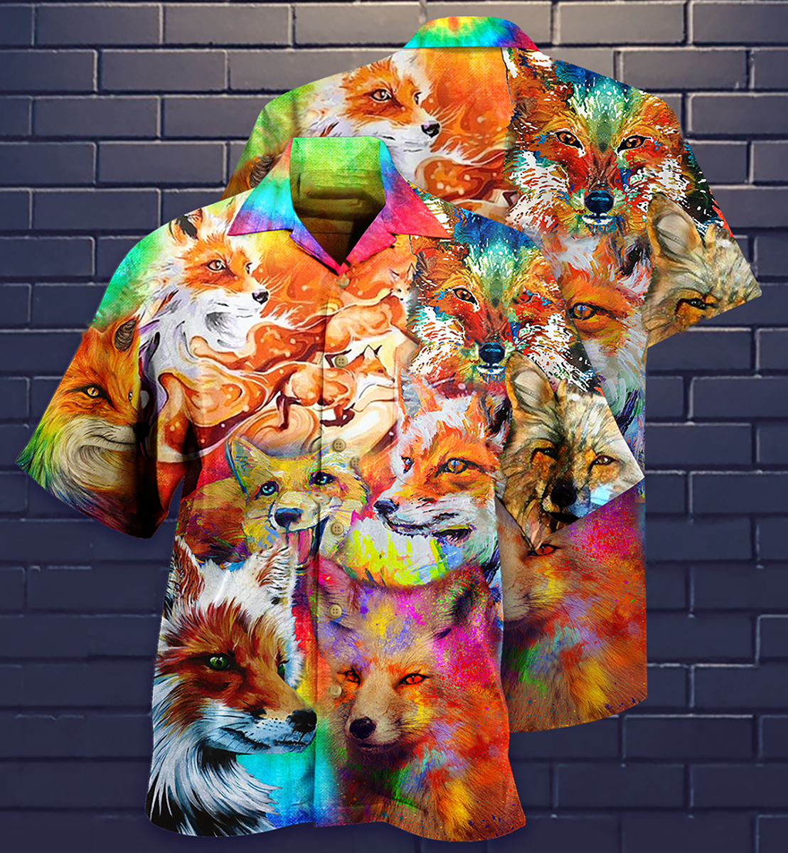 Artistic Fox Hawaiian Shirt For Tropical Travel Beach Gatherings And Comfortable Wear And Resort Style