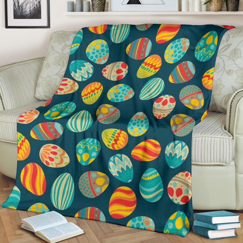 Colorful Easter Egg Pattern Flannel Blanket For Cozy Bedroom Sofa Decor