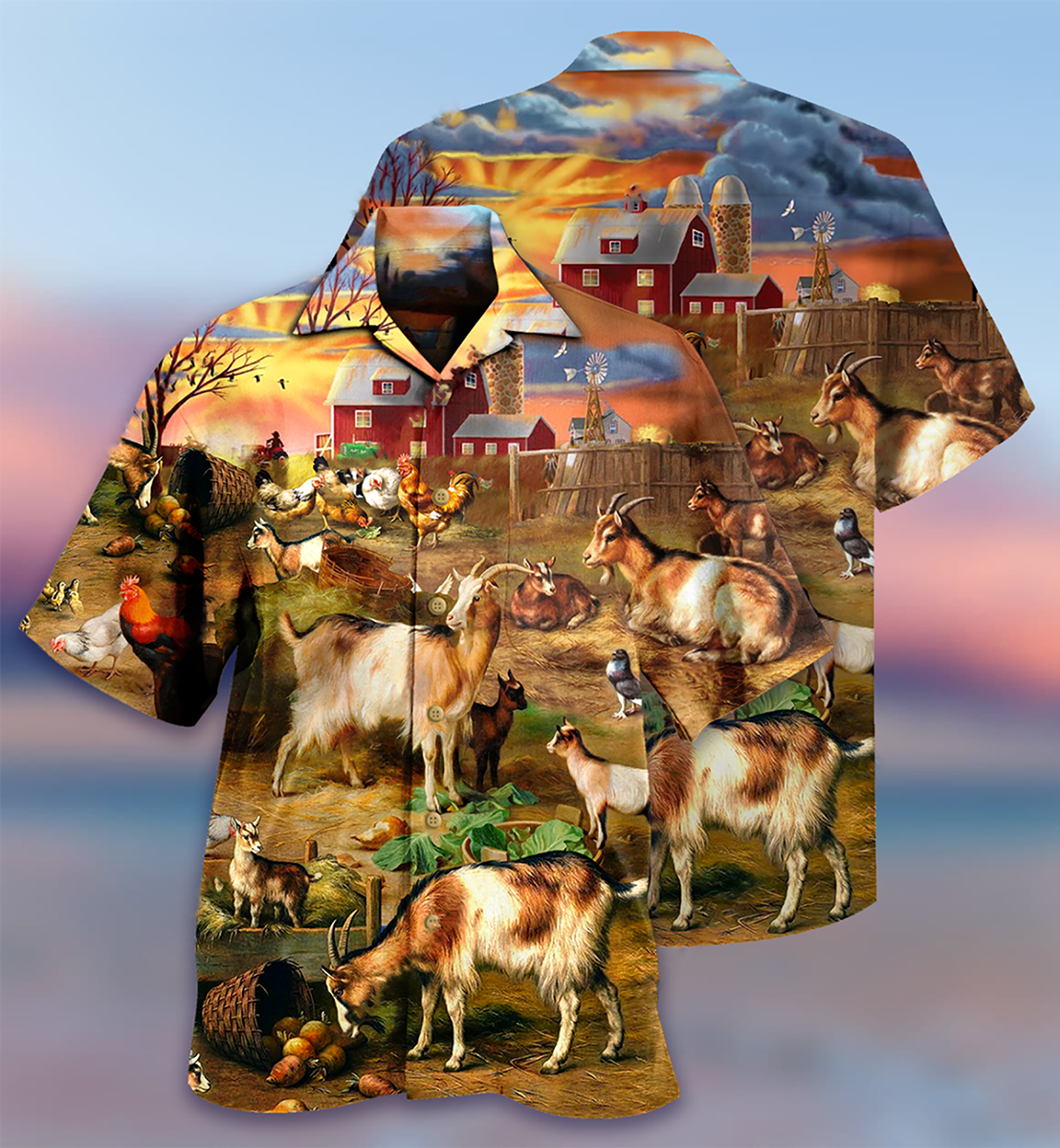 Funny Vintage Goat Farm Hawaiian Shirt Design Detail For Beach Days And Holiday Travel