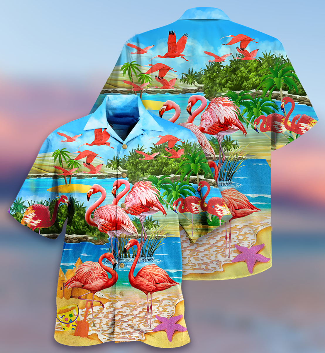 Tropical Flamingo Summer Hawaiian Shirt Pattern View For Lightweight Everyday Style