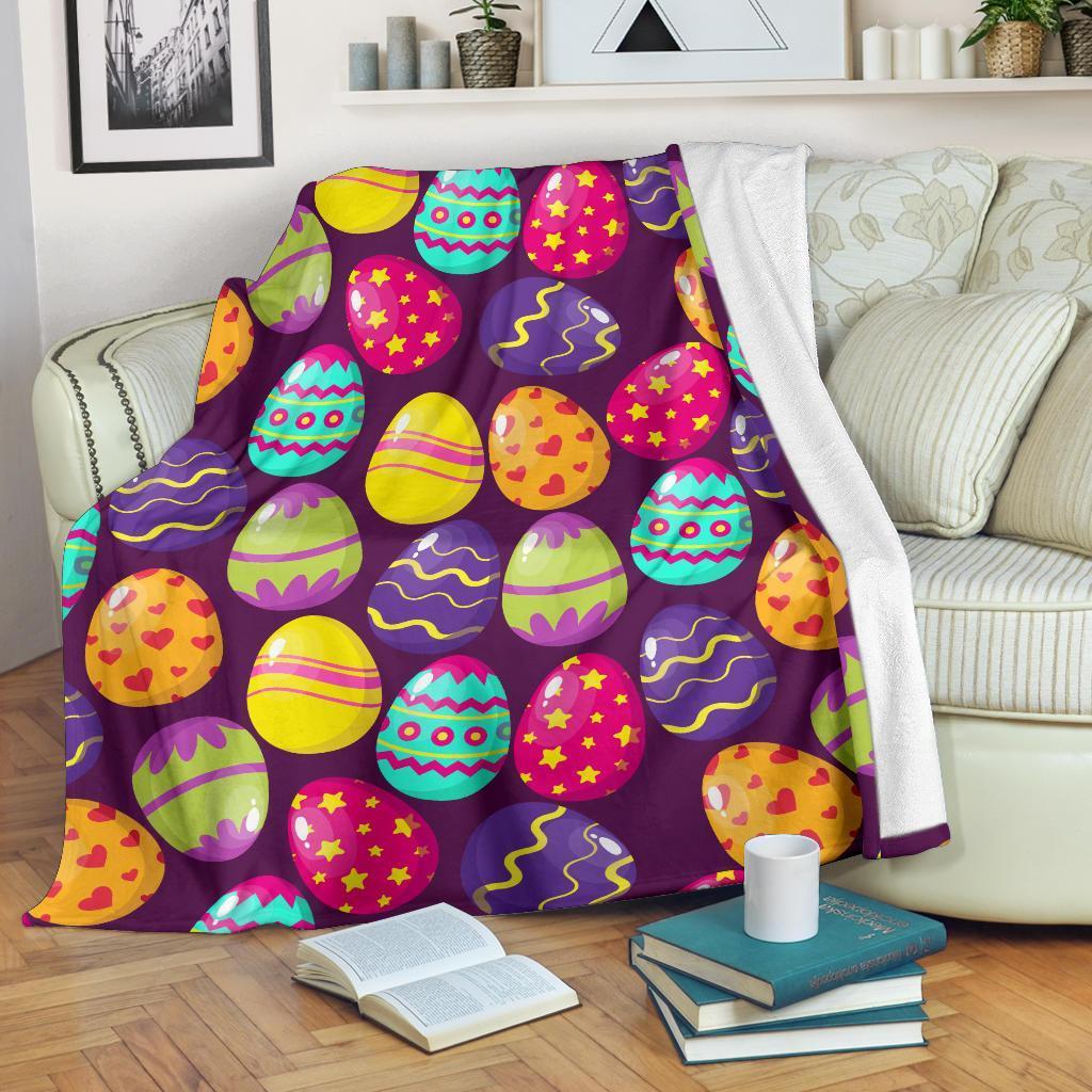 Colorful Easter Egg Pattern Flannel Blanket For Cozy Bedroom Sofa Decor