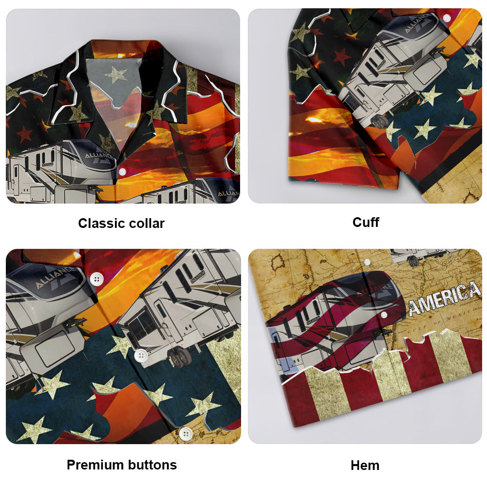 Car American Sunset Custom Hawaiian Shirt Artwork Detail For Resort Trips And Outdoor Activities