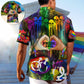 Rainbow Skull Pride Hawaiian Shirt For Tropical Holidays And Casual Wear