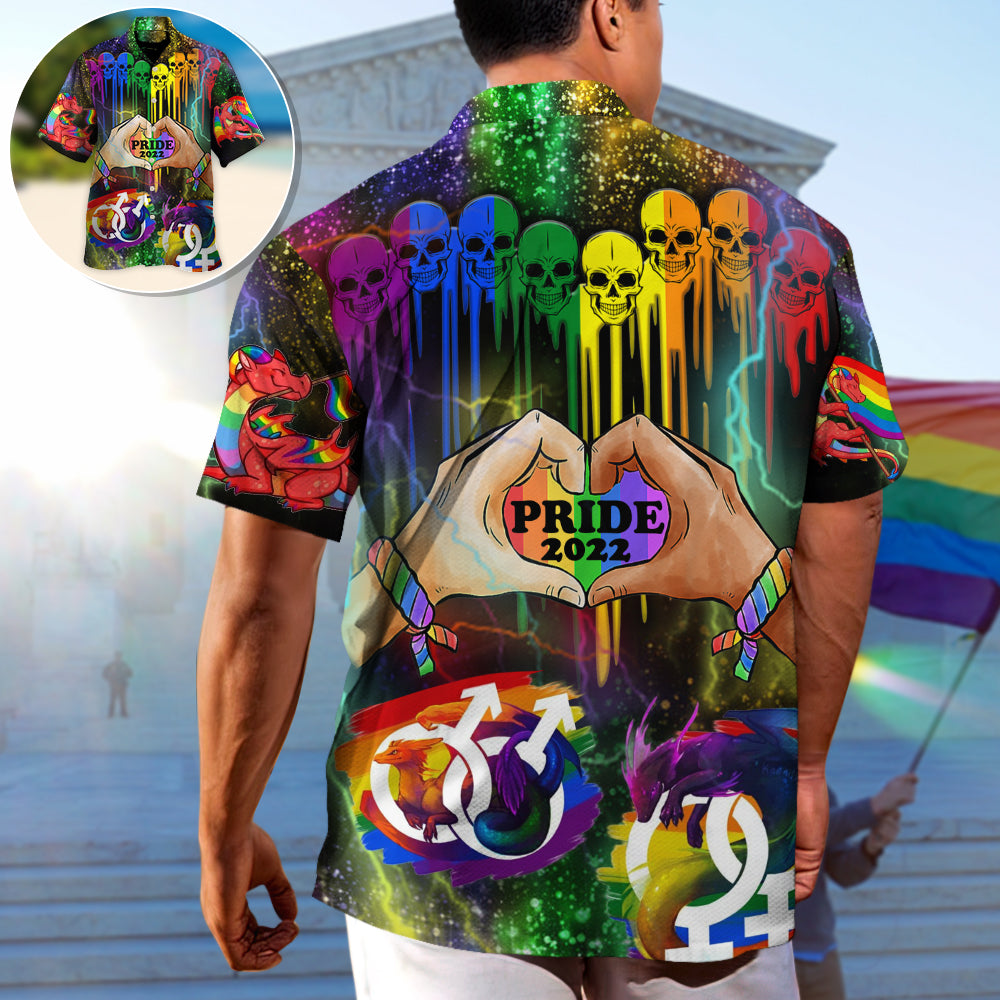 Rainbow Skull Pride Hawaiian Shirt For Tropical Holidays And Casual Wear