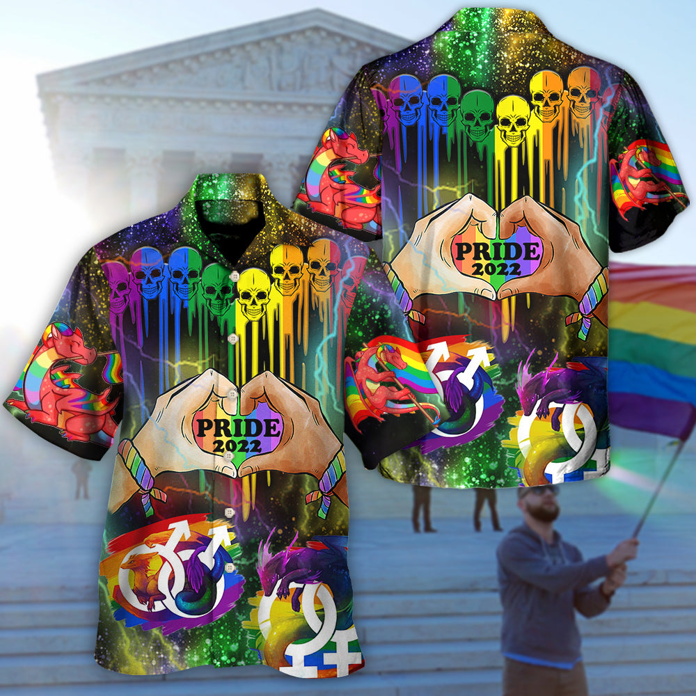 Rainbow Skull Pride Hawaiian Shirt For Tropical Holidays And Casual Wear