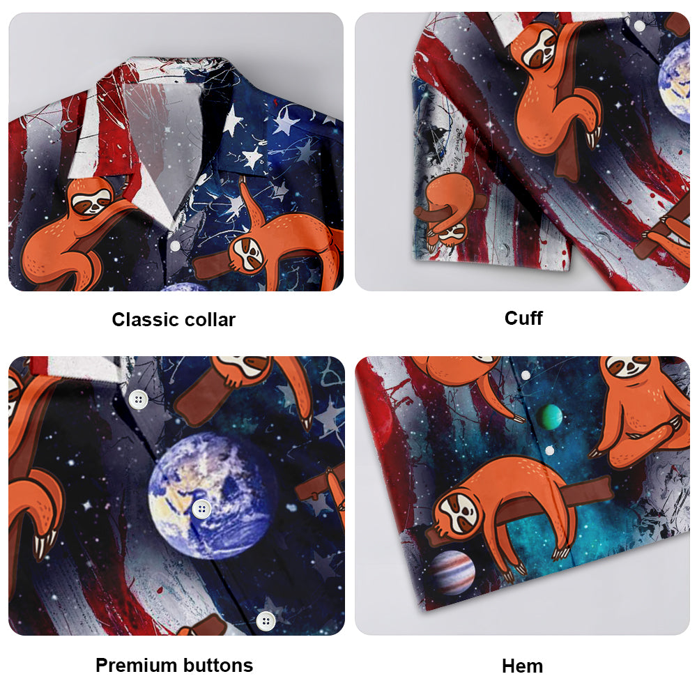 Cute Yoga Independence Day Sloth Hawaiian Shirt For American Pride, Coastal Getaways, And Relaxed Warm Weather Outfits