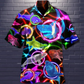 Neon Shark Circle Hawaiian Shirt For Vacation Days And Relaxed Coastal Outings