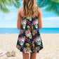 Skull Flowers Tropical V-Neck Sleeveless Cami Dress For Gothic Events And Relaxed Casual Wear