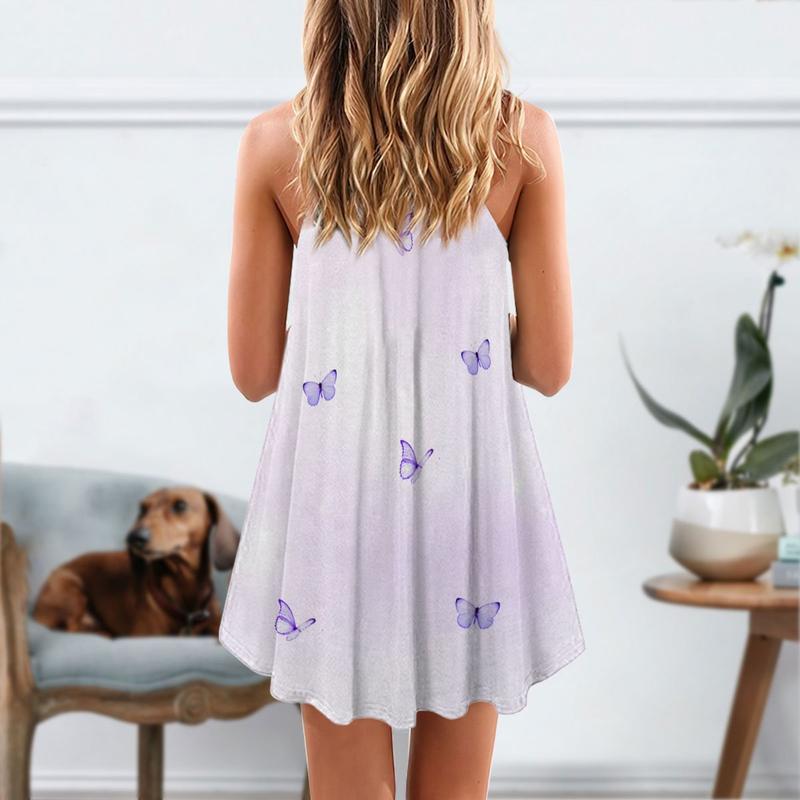 Dog Love Purple Flower Dachshund V-Neck Sleeveless Cami Dress For Garden Parties And Relaxed Summer Wear